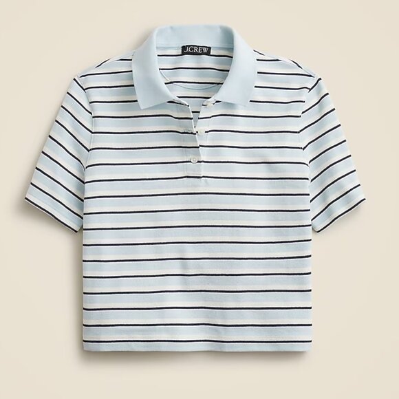 J. Crew Piqué cropped polo shirt in stripe Size Medium - Picture 1 of 8